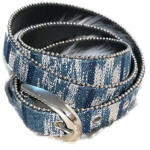 Shimmery Silver Blue White Fabric Belt